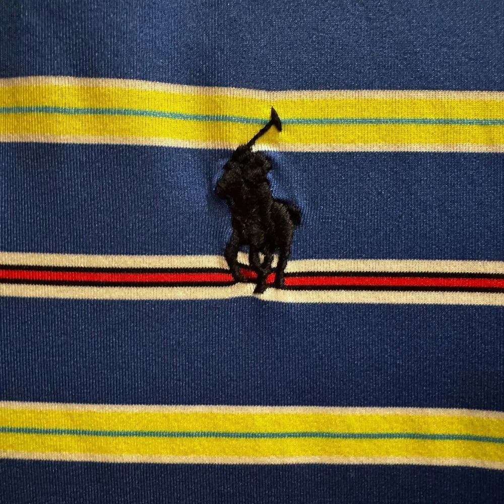 Polo Ralph Lauren Men's Performance Blue Striped Golf Stretch Polo Shirt Medium